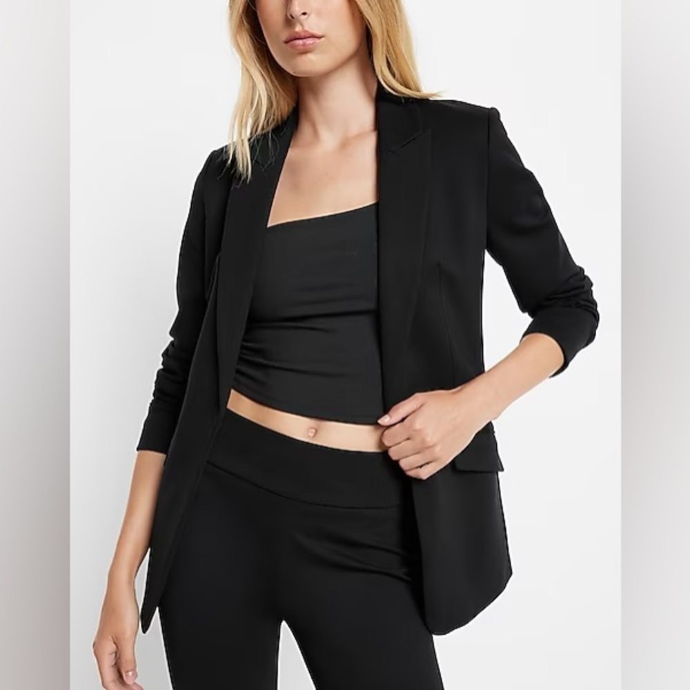 Express 	Luxe Comfort Knit Open Front Peak Lapel Boyfriend Blazer